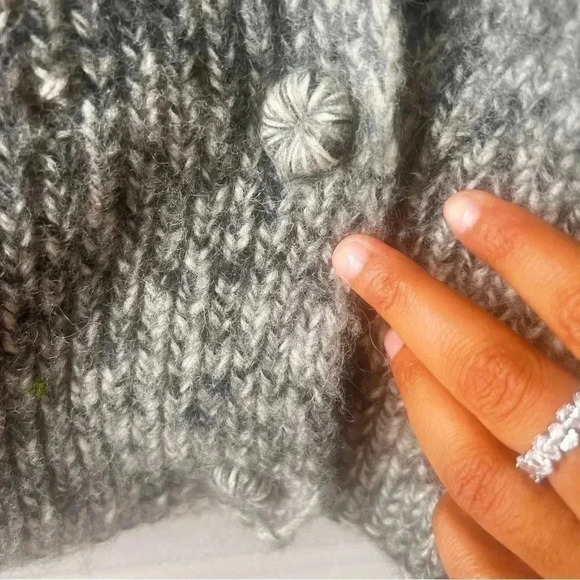 JAHARI 100% GREY WHITE WINTER  COLLAR WOOL HAND KNITTED SIZE S/M DOUBLE BREAST - Picture 9 of 15